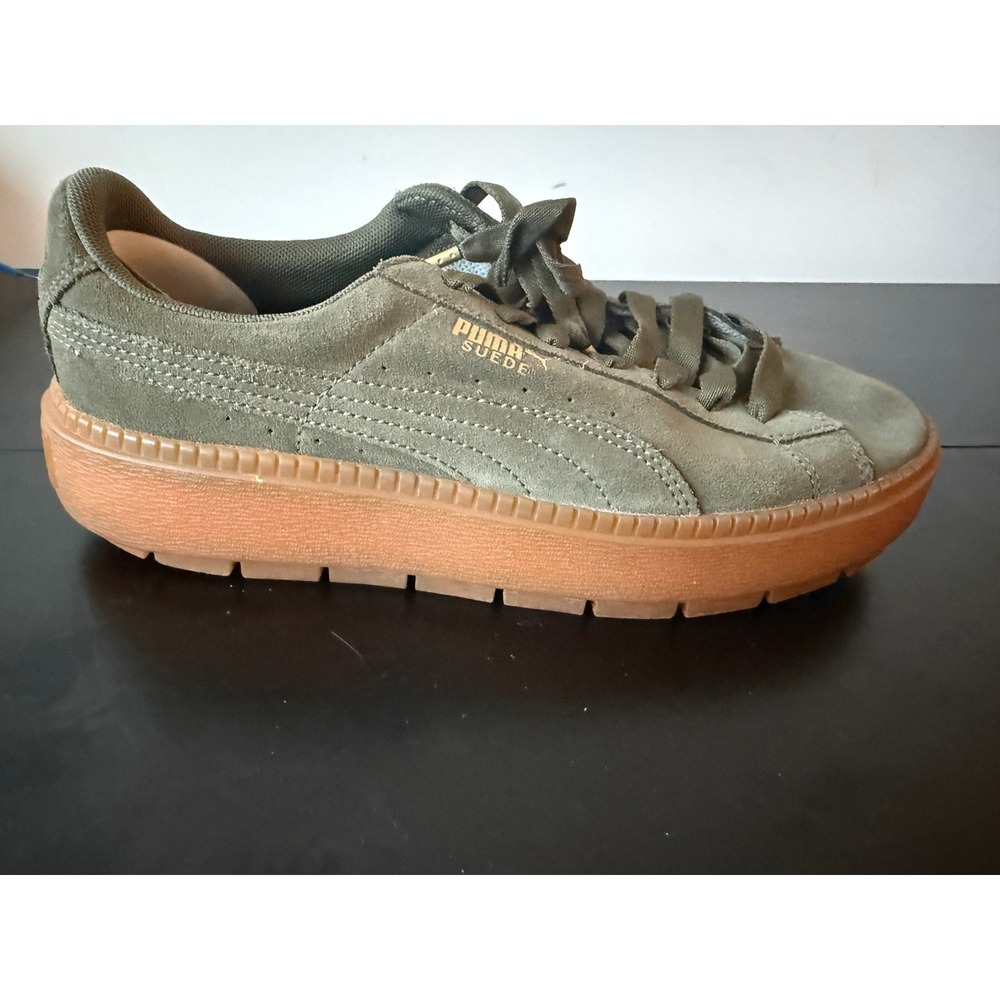 Puma Suede Trace Platform Sneakers Olive Green Gum Sole Womens US9.5 Shoes - Picture 10 of 10